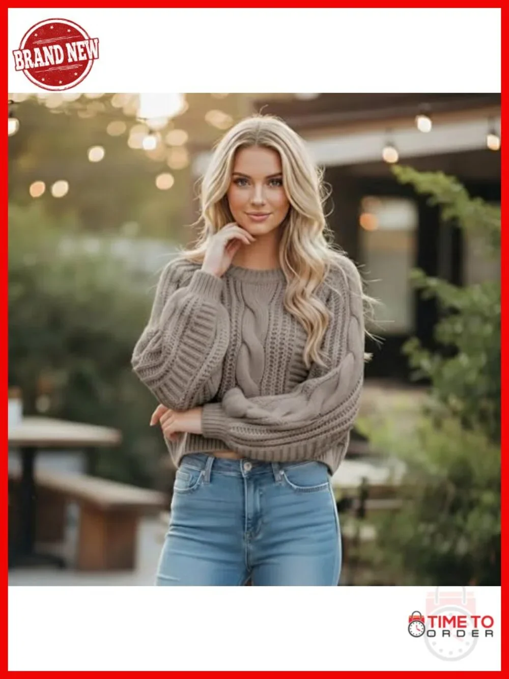 Cropped Cable Knit Sweater, Soft Long Sleeve Pullover, Casual Winter Top